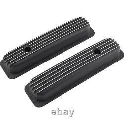 Short Finned Valve Covers, Black Aluminum, fits 1987-97 Small Block Chevy