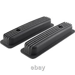 Short Finned Valve Covers, Black Aluminum, fits 1987-97 Small Block Chevy