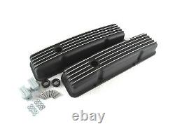 Small Block 327 350 Chevy SBC Short Black Finned Valve Cover Kit BPE-2006B