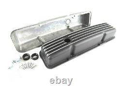 Small Block 327 350 Chevy SBC Short Black Finned Valve Cover Kit BPE-2006B