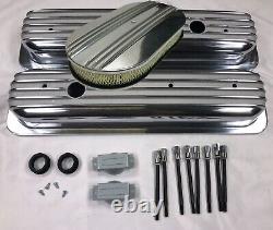 Small Block 350 Chevy Finned Aluminum Short Style Valve Covers & Air Cleaner Kit