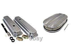 Small Block 350 Chevy Finned Aluminum Short Style Valve Covers & Air Cleaner Kit