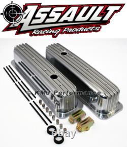 Small Block 350 Retro Vortec TBI Chevy Finned Aluminum Tall Style Valve Covers