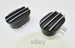 Small Block Chev Black Rocker Covers Tall Style Finned + Breathers Set Sbc 350