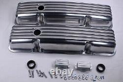 Small Block Chevy 283 305 327 350 Short Polished Finned Aluminum Valve Covers