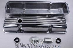 Small Block Chevy 283 305 327 350 Short Polished Finned Aluminum Valve Covers