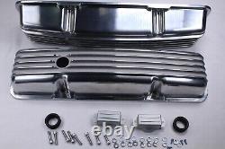 Small Block Chevy 283 305 327 350 Short Polished Finned Aluminum Valve Covers