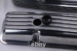 Small Block Chevy 283 305 327 350 Short Polished Finned Aluminum Valve Covers