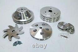 Small Block Chevy 2 / 3 Groove Aluminum 5 Pulley Set Short Pump 283 305 327 350