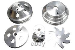 Small Block Chevy 2 Groove Aluminum Long Water Pump Pulley Kit 283 305 350 400
