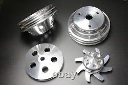 Small Block Chevy 2 Groove Aluminum Long Water Pump Pulley Kit 283 305 350 400