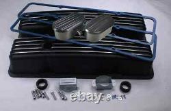 Small Block Chevy 305 307 327 350 400 TALL Black Finned Aluminum Valve Covers