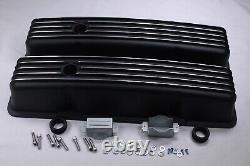 Small Block Chevy 305 307 327 350 400 TALL Black Finned Aluminum Valve Covers