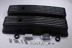 Small Block Chevy 305 307 327 350 400 TALL Black Finned Aluminum Valve Covers