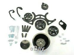 Small Block Chevy 327 350 Serpentine Pulley/Bracket Kit Black BPE-8503B