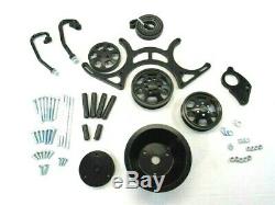 Small Block Chevy 327 350 Serpentine Pulley/Bracket Kit Black BPE-8503B