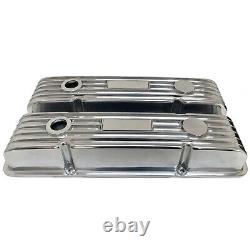 Small Block Chevy 327 Flag Logo Polished Valve Covers, Finned Ansen USA