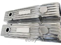 Small Block Chevy 327 Flag Logo Polished Valve Covers, Finned Ansen USA