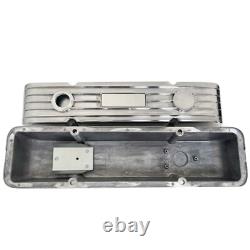 Small Block Chevy 327 Flag Logo Polished Valve Covers, Finned Ansen USA