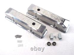 Small Block Chevy 350 383 Tall Flame Aluminum Valve Covers Polished E41015P
