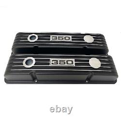 Small Block Chevy 350 Black Valve Covers, Classic Finned Ansen USA