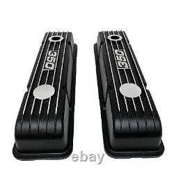 Small Block Chevy 350 Black Valve Covers, Classic Finned Style, Seconds