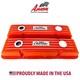 Small Block Chevy 350 Chevrolet Logo Orange Valve Covers, Finned Ansen USA