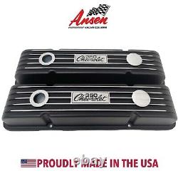 Small Block Chevy 350 Classic Finned Black Valve Covers Custom Engraved
