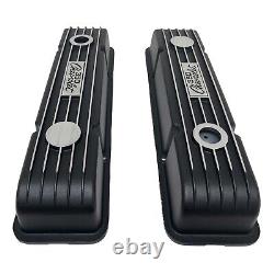 Small Block Chevy 350 Classic Finned Black Valve Covers Custom Engraved