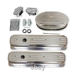 Small Block Chevy 350 Finned Aluminum Valve Covers +12Air Cleaner+PCV Breather