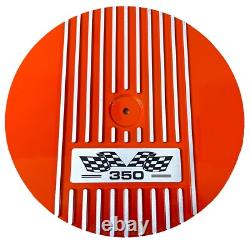 Small Block Chevy 350 Flag Logo 14 Round Air Cleaner Kit Orange Ansen USA