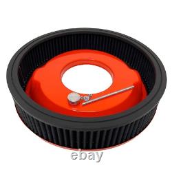 Small Block Chevy 350 Flag Logo 14 Round Air Cleaner Kit Orange Ansen USA