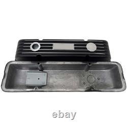 Small Block Chevy 350 Flag Logo Black Valve Covers, Classic Finned Ansen USA