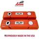 Small Block Chevy 350 Flag Logo Orange Valve Covers, Classic Finned Ansen USA