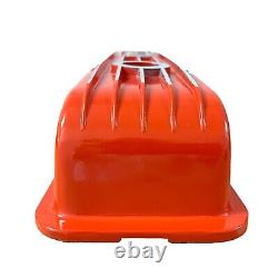 Small Block Chevy 350 Flag Logo Orange Valve Covers, Classic Finned Ansen USA