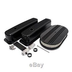 Small Block Chevy 350 Retro Finned Black Coated Vortec Valve Covers Air Cleaner