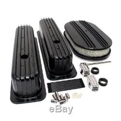 Small Block Chevy 350 Retro Finned Black Coated Vortec Valve Covers Air Cleaner