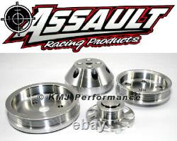 Small Block Chevy 350 Short Water Pump Serpentine Billet Aluminum Pulley Kit Set