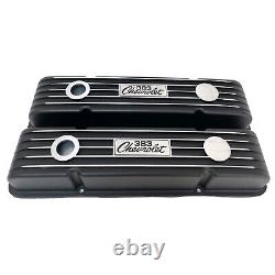 Small Block Chevy 383 Classic Finned Black Valve Covers Custom Engraved