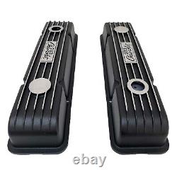 Small Block Chevy 383 Classic Finned Black Valve Covers Custom Engraved