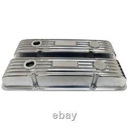 Small Block Chevy 383 Flag Logo Polished Valve Covers, Finned Ansen USA