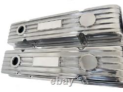 Small Block Chevy 383 Flag Logo Polished Valve Covers, Finned Ansen USA