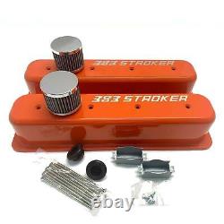 Small Block Chevy 383 Stroker, Tall Vortec Center Bolt Valve Covers, Orange