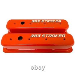 Small Block Chevy 383 Stroker, Tall Vortec Center Bolt Valve Covers, Orange