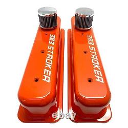 Small Block Chevy 383 Stroker, Tall Vortec Center Bolt Valve Covers, Orange