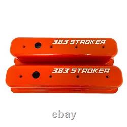 Small Block Chevy 383 Stroker, Tall Vortec Center Bolt Valve Covers, Orange