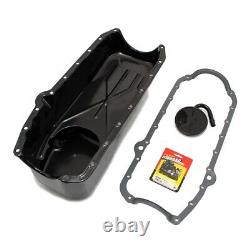 Small Block Chevy 58-79 Black Painted Oil Pan 350 SBC / STD. Pickup Studs Gasket