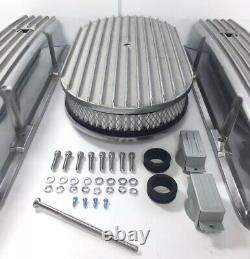 Small Block Chevy Aluminum Finned Tall Valve Covers With Finned 15'' Air Cleaner