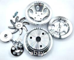 Small Block Chevy Aluminum Pulley Kit V-Belt Long Water Pump LWP 305 350 400 SB