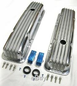 Small Block Chevy Aluminum Retro Nostalgia Finned Short Valve Covers SBC 305 350